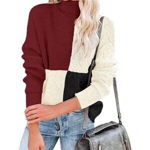 Pullover Chunky Plaid Turtleneck Knit Sweater